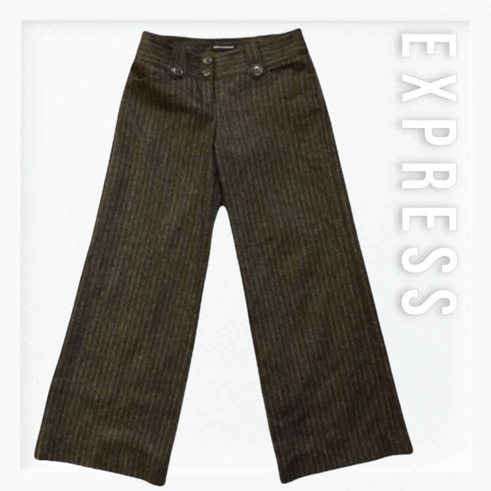 Express Brown and Metallic Gold Accent Editor Trousers sz 2